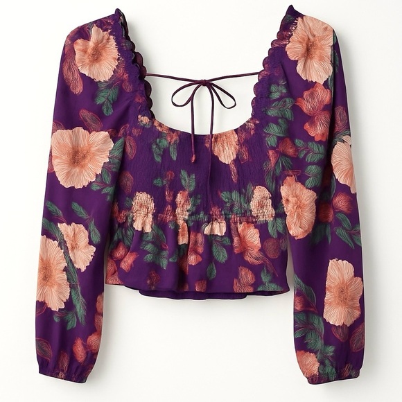 Floral Crop Top- Purple NWT Band Of Gypsies/Band of the Free SZ Medium - Picture 3 of 6